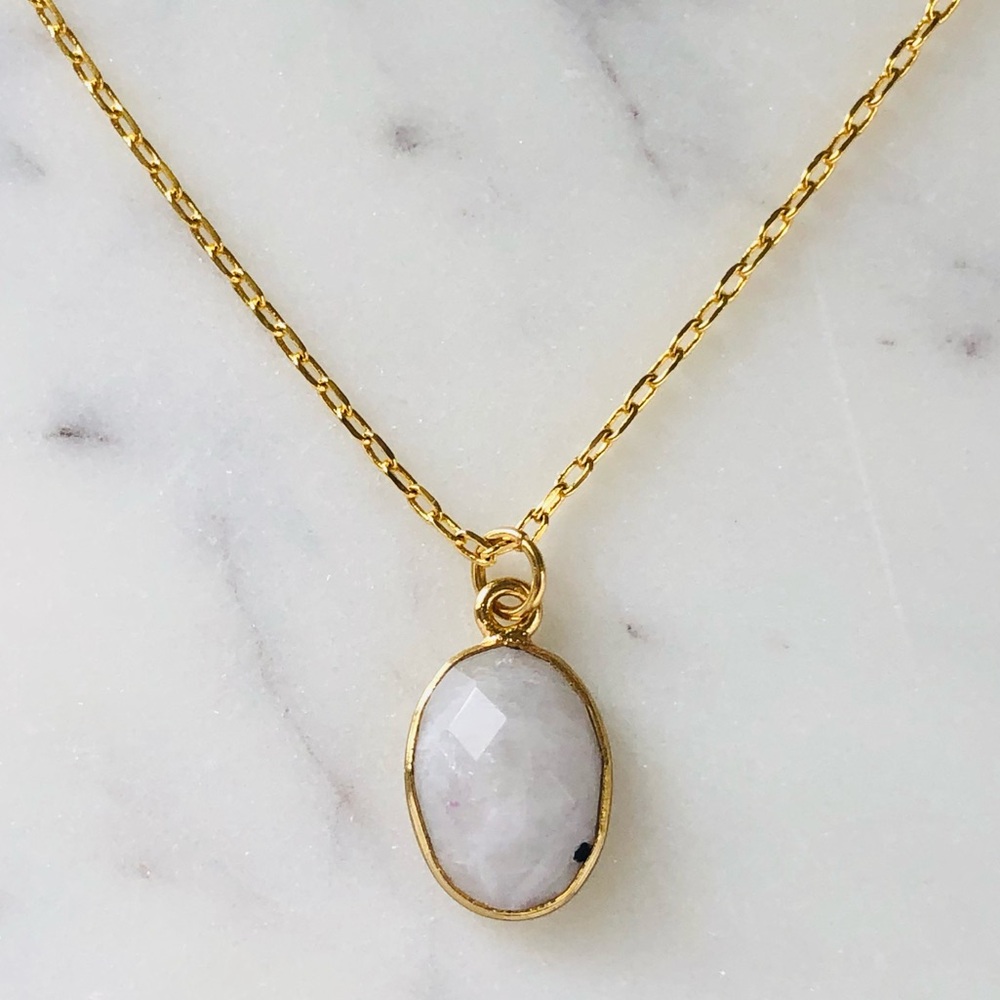 18K Gold Plated Oval Cut Moonstone Layering Necklace - June Birthstone
